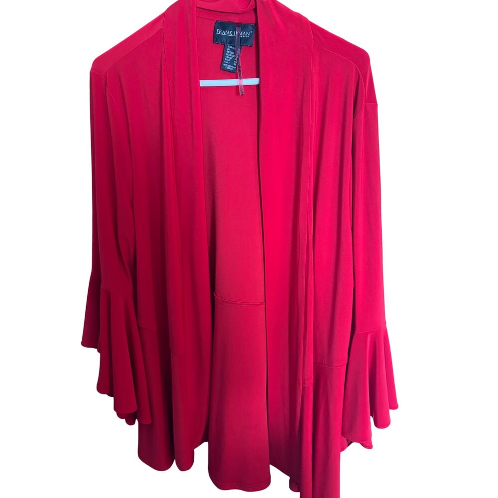 Frank Lyman Red Open Front Drape Jacket Bell Sleeve Occasion Topper Size 16
